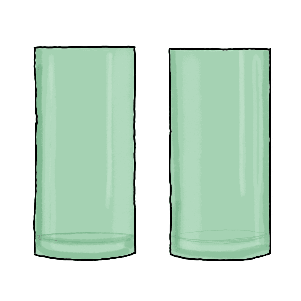 Two glasses with nothing in them.