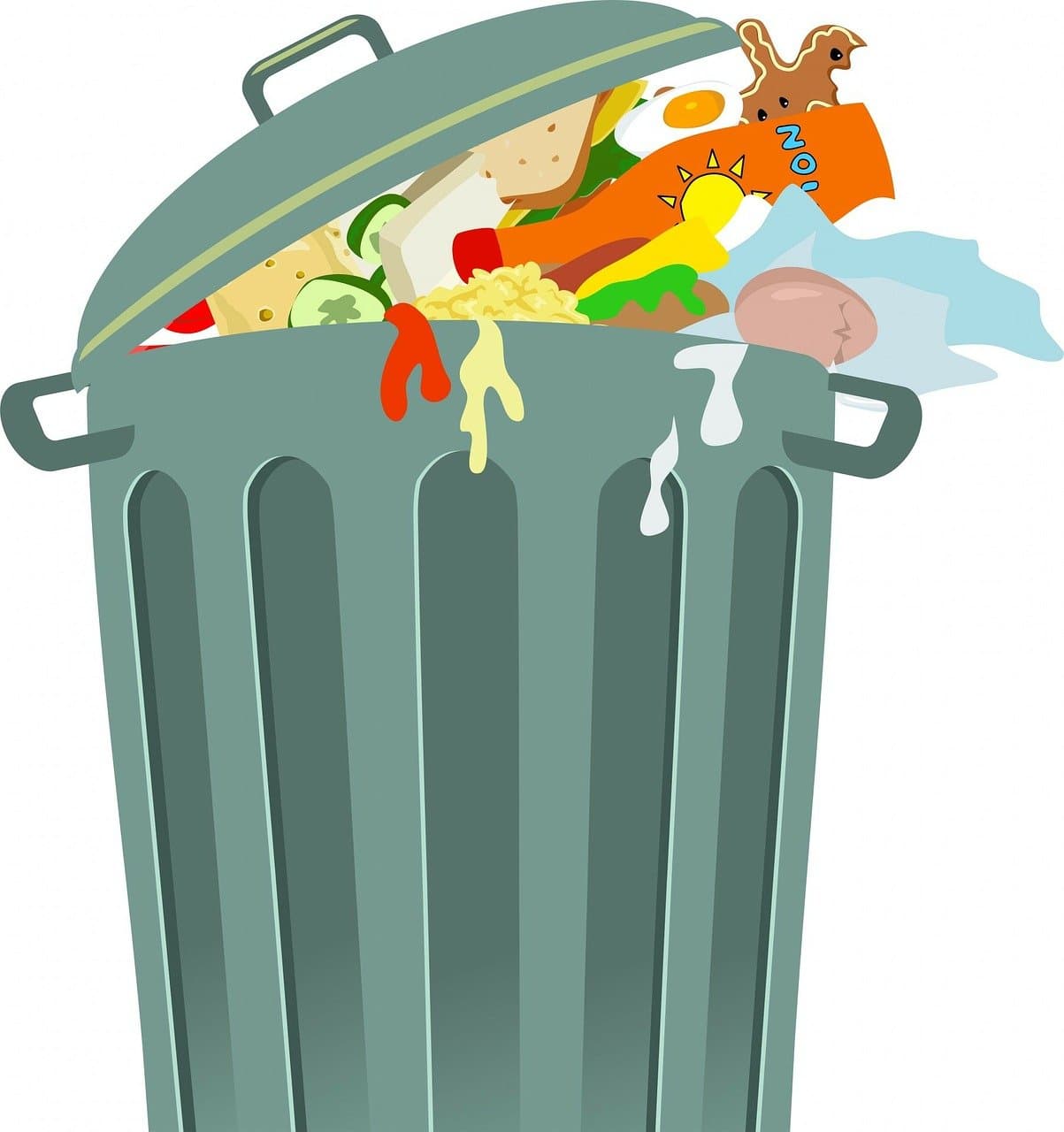A drawing of an overflowing trash can.