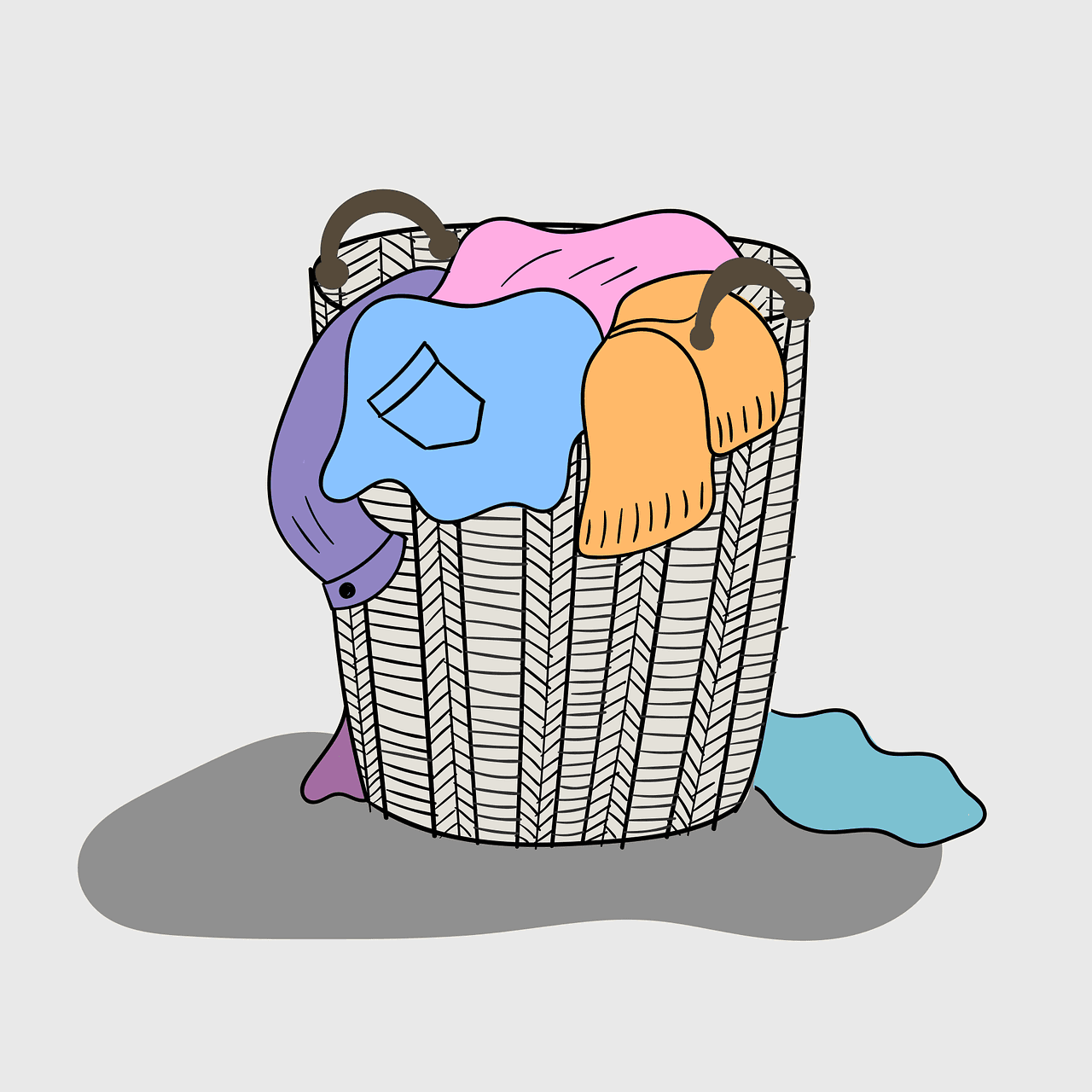 A drawing of a laundry basket overflowing with laundry.