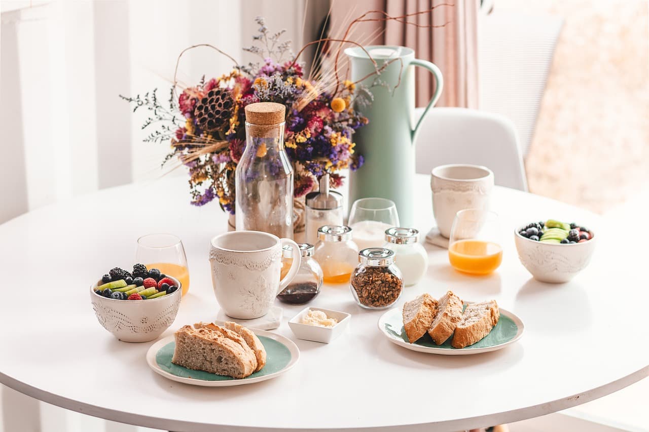 An image of a table laid out for breakfast.