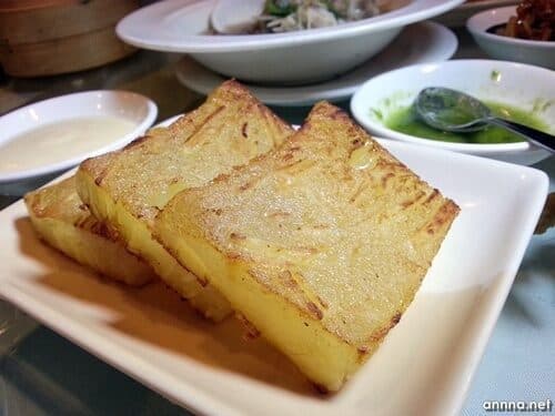 Three slices of Cantonese traditional dessert made of water chestnuts