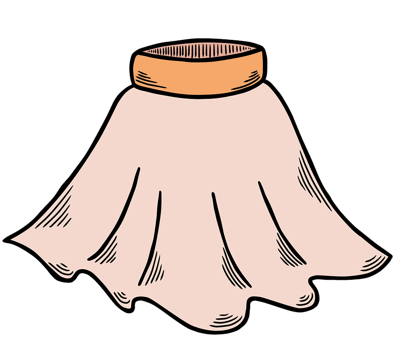 A drawing of a light pink and orange skirt.