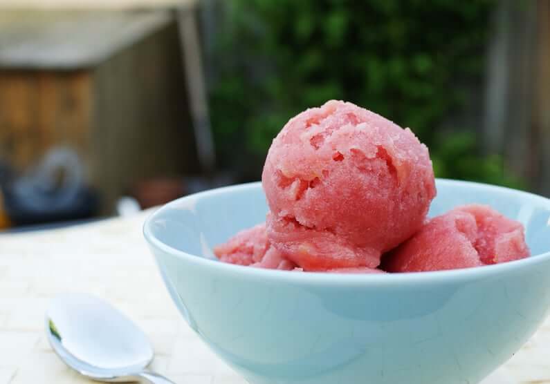 A bawl of rhubarb sorbet