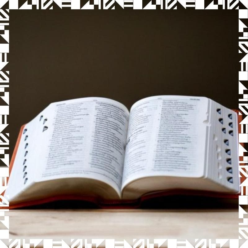 An open dictionary on a table