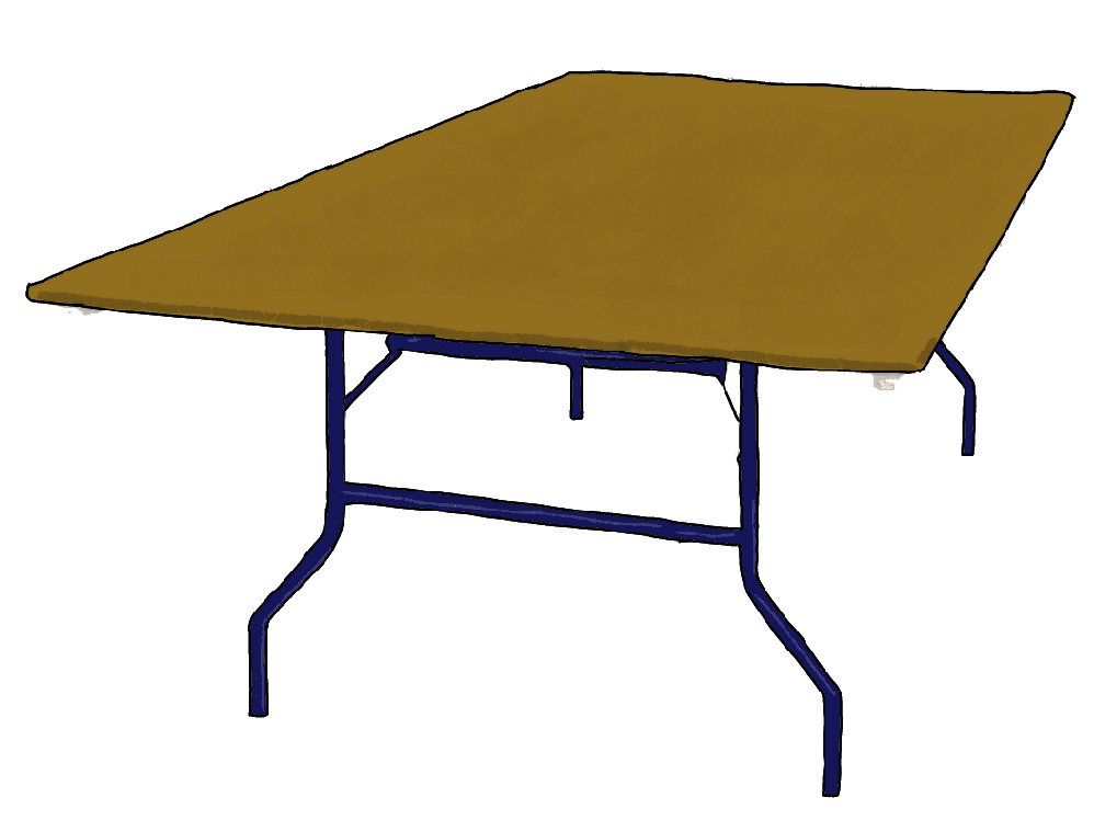 A  drawing of a folding table that looks like it is close to being a square.