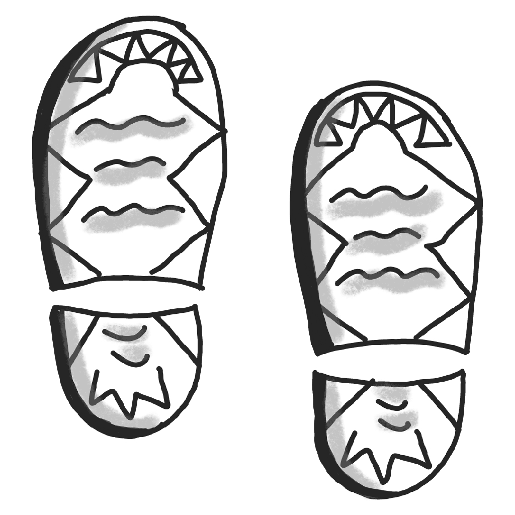 A black-and-white line drawing of a pair of footprints made by boots.