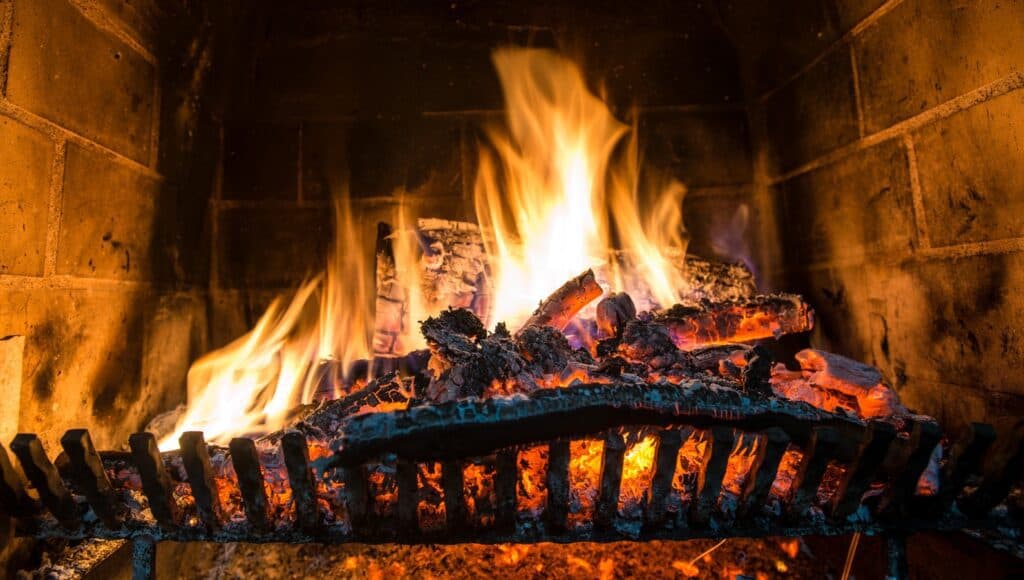 Roaring fireplace