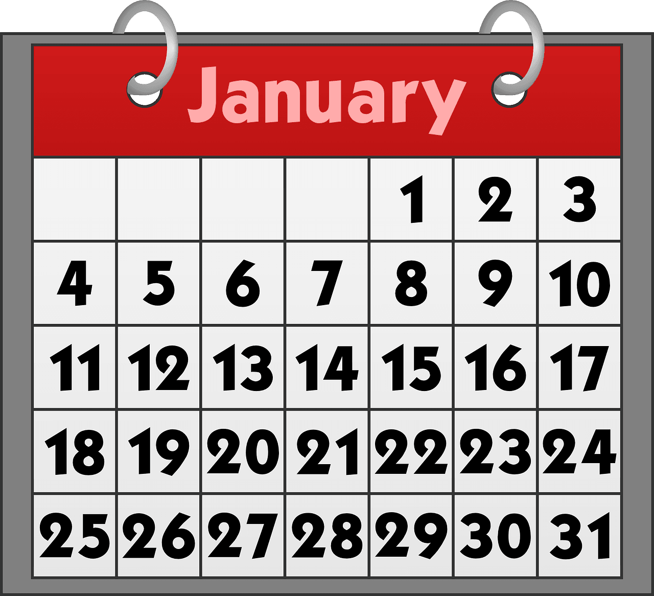 A drawing of a calendar showing the month January.