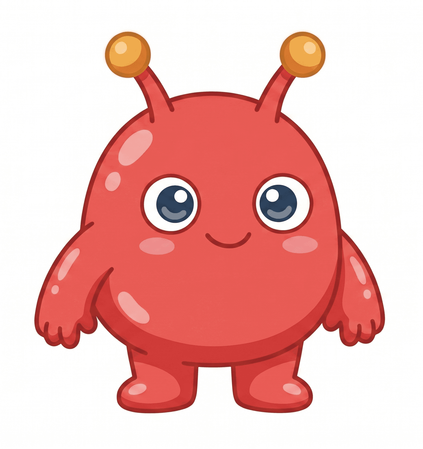 A cute red alien with two arms, two legs, two eyes, and stalks on its head.