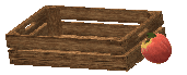 A graphic illustrates an apple sitting directly to the right of a crate