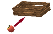 A graphic illustrating an apple sitting near a crate, though not directly beside it. An arrow pointing from the apple to the crate emphasizes the distance between the two.