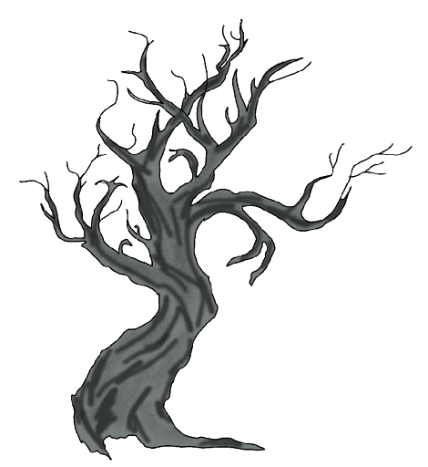 A drawing of a spooky dead tree.