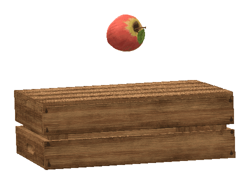 A graphic illustrates an apple hovering over an upside-down crate.