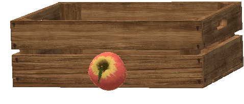 A graphic illustrates an apple resting in front of a crate.