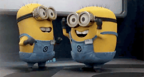 Two minions screaming with excitement