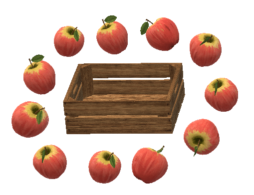 A graphic illustrating a circle of apples surrounding a crate.
