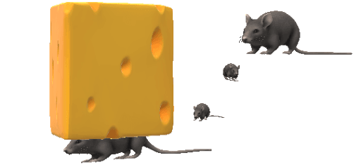 A graphic of a mouse and a block of cheese. The mouse starts beside the block of cheese and moves to sit directly underneath it.