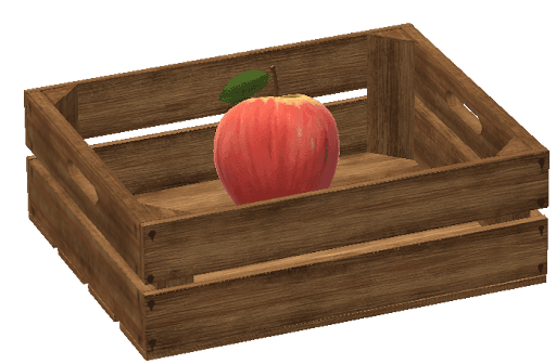 A graphic illustrating an apple resting inside a crate.