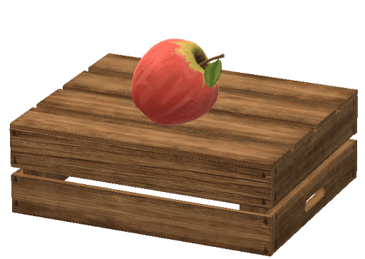 A graphic illustrating an apple resting on top of an upside-down crate.
