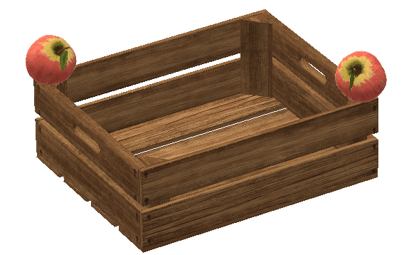 A graphic of a crate with two apples sitting on top of opposing corners.