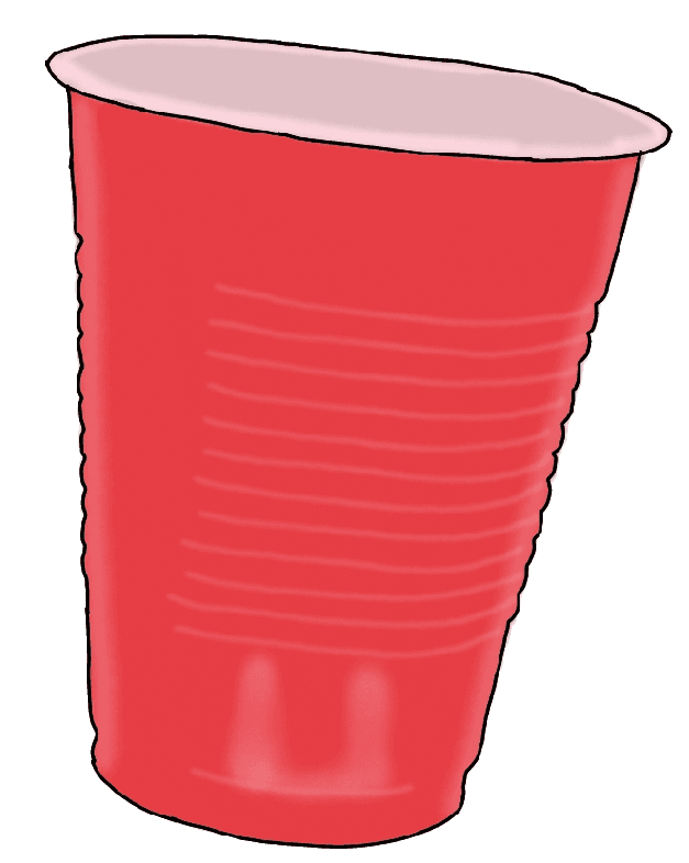 A drawing of a red plastic solo cup.