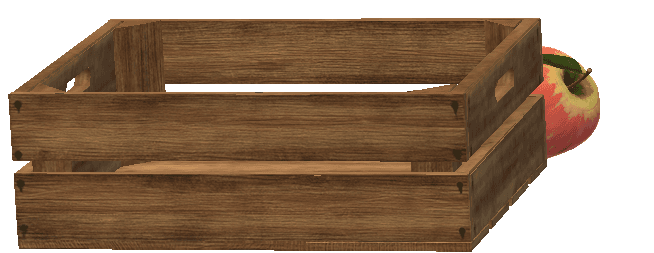 A graphic illustrates an apple resting behind a crate.
