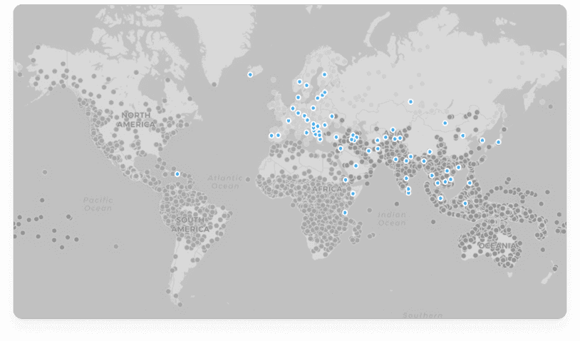 A world map showing where most languages across the world originated from and how they're distributed and overlap.