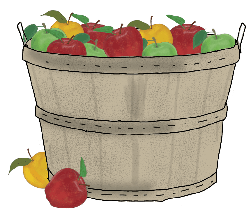 A drawing of a basket of apples.