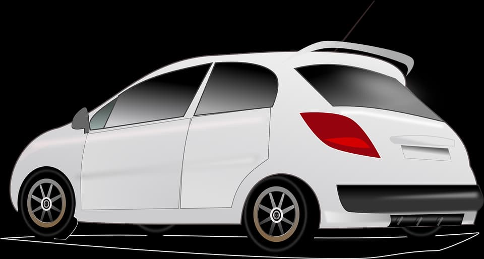 A drawing of a white hatchback car.