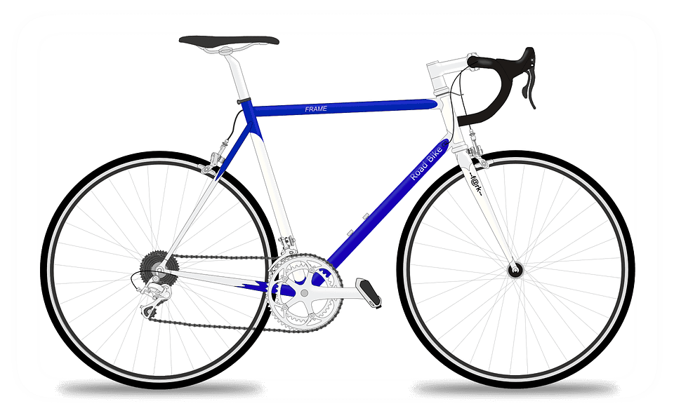 A drawing of a blue racing bike.