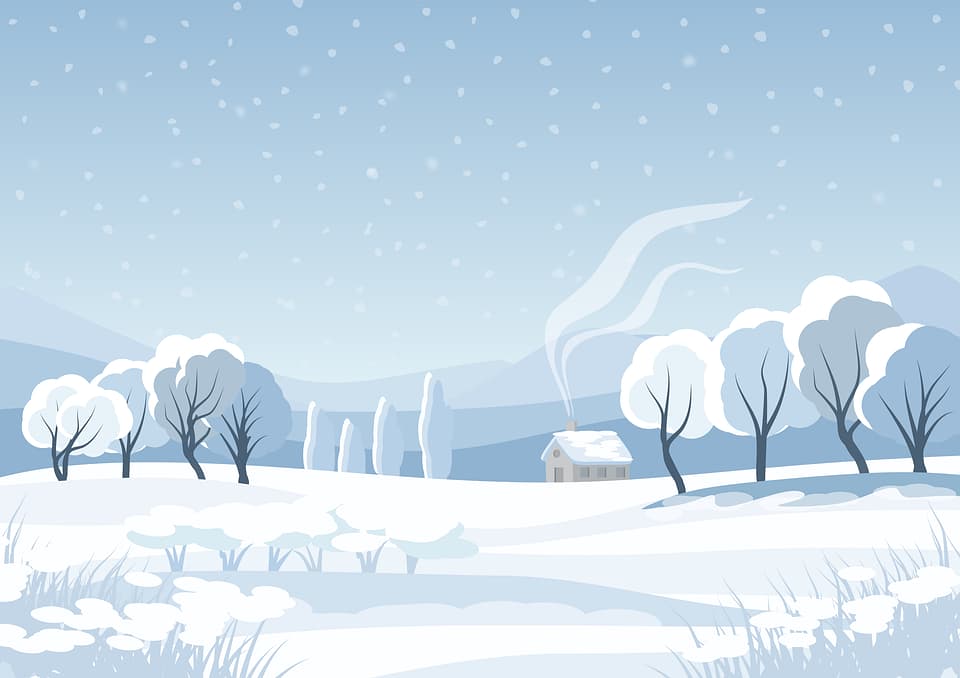 A graphic of a winter landscape, covered in snow.