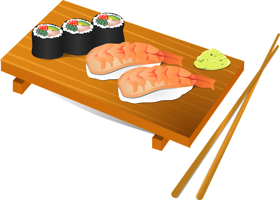 A drawing of a plate of sushi.