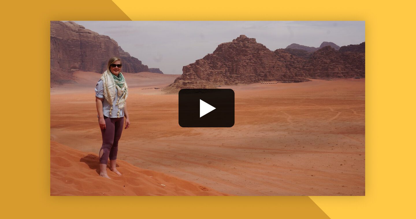 Sara walking through a desert landscape, from her story video