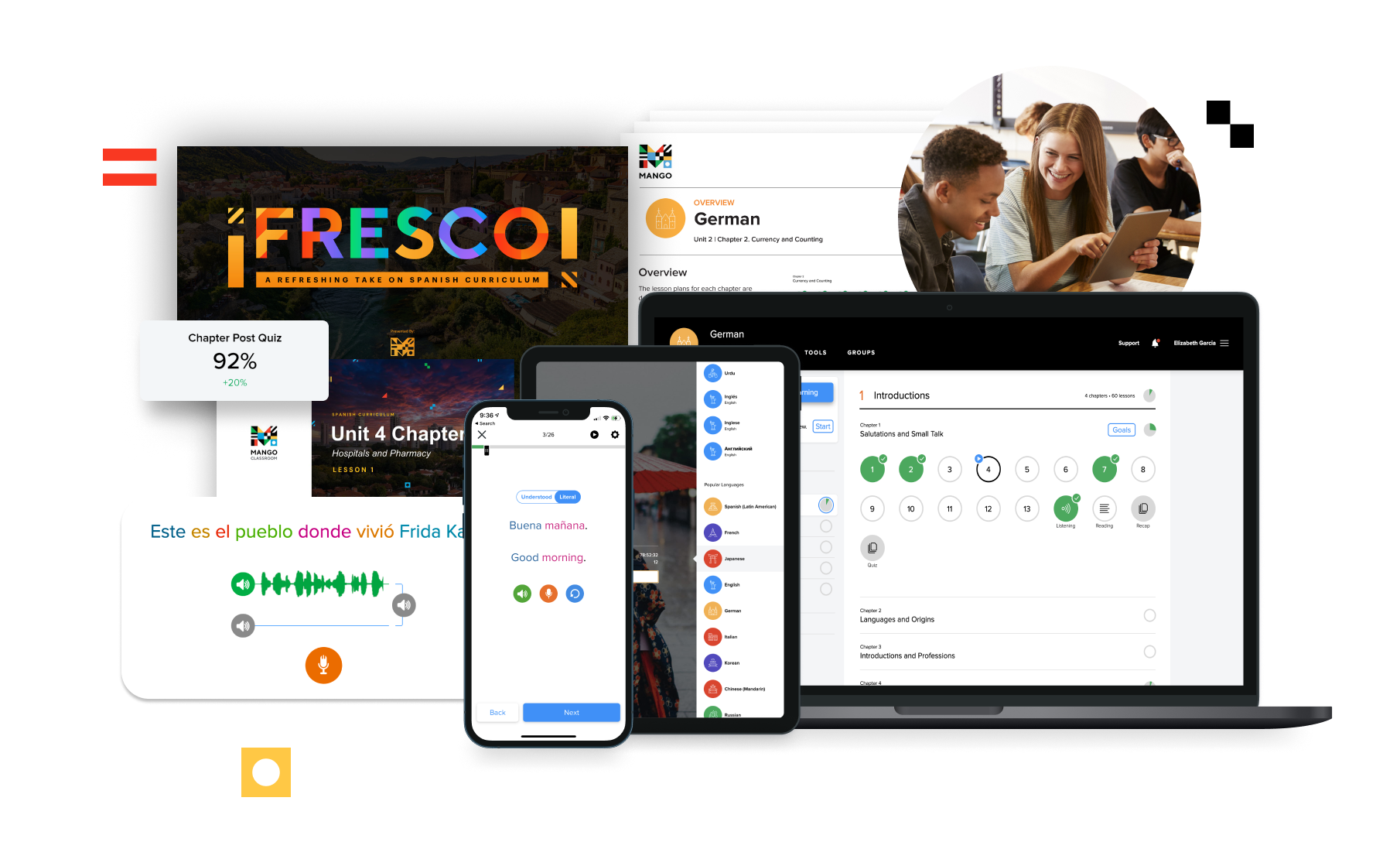 Students learning languages with Mango in a K-12 classroom