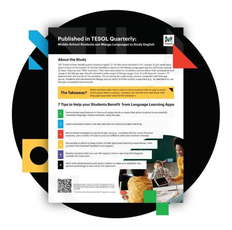 The cover of Mango's plain-language summary of the TESOL Quarterly study